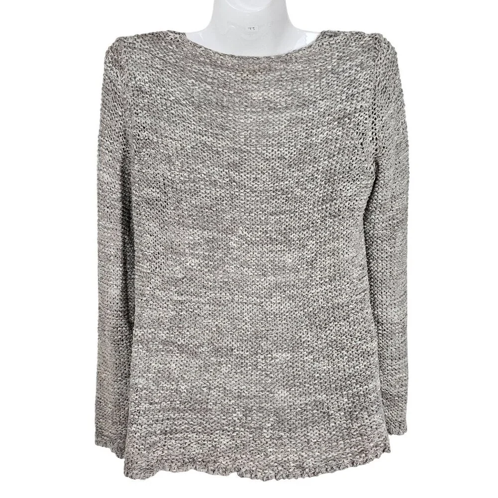 Eileen Fisher Open Knit Pullover Sweater Moon Speckled  Relaxed Fit Gray Women S
